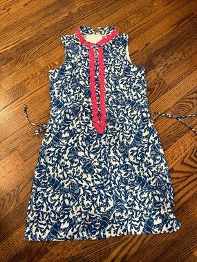 Lilly Pulitzer Navy & White Floral Sleeveless Dress romper  with Pink Trim